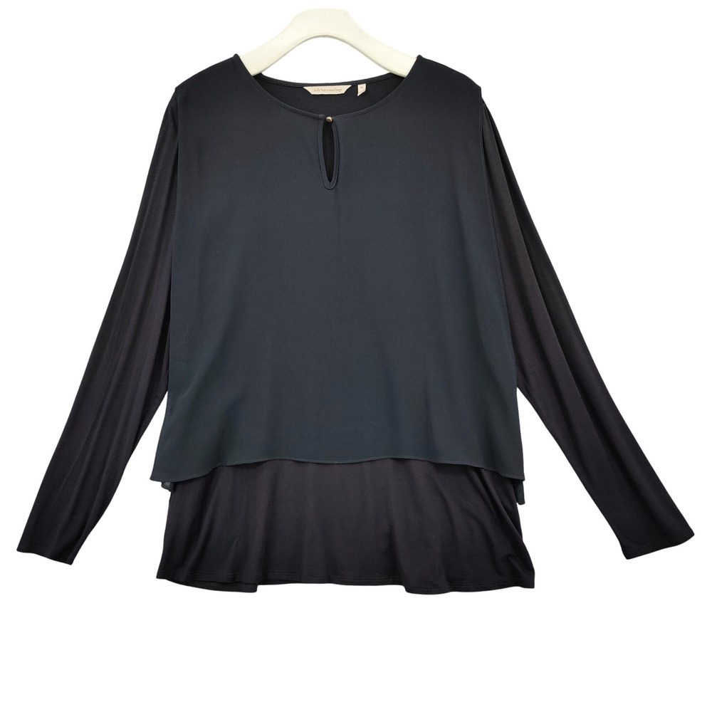 Soft Surroundings Women Minimalist Layered Mixed Media Top XL Black Long Sleeve